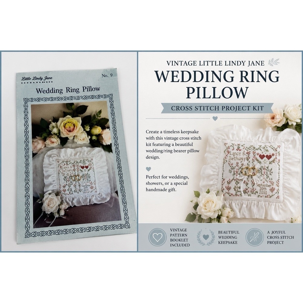 Little Lindy Jane Wedding Ring Pillow Cross Stitch Kit Complete Pattern Supplies